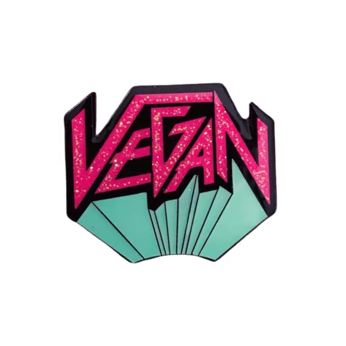 Vegan Power Co 'Vegan' Enamel Pin – Pink & Teal Metallic Finish 1