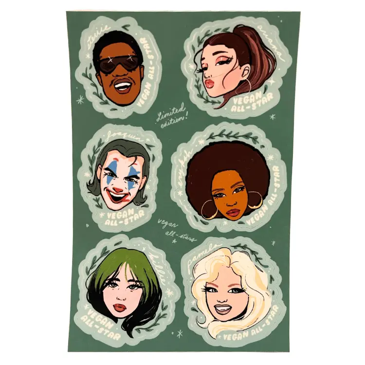 Vegan Supply Limited Edition ‘Vegan All Stars’ Vinyl Sticker Pack – Collectible Art Sheet 1