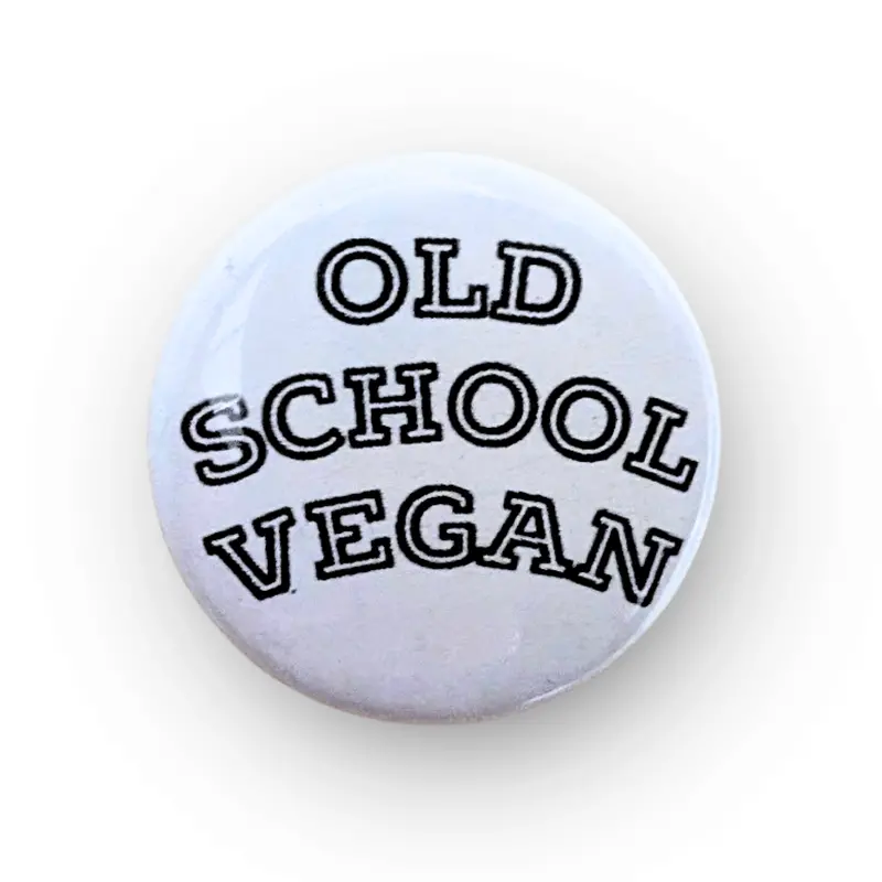 Vegan Supply 'Old School Vegan' White Button Pin 1