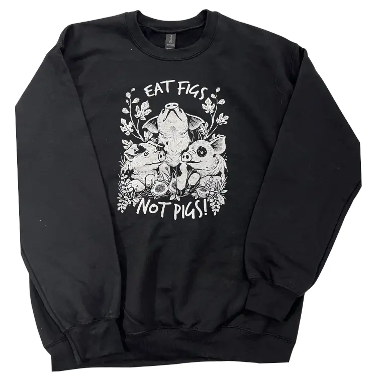 Vegan Veins 'Eat Figs, Not Pigs' Black Unisex Crewneck Sweater 1