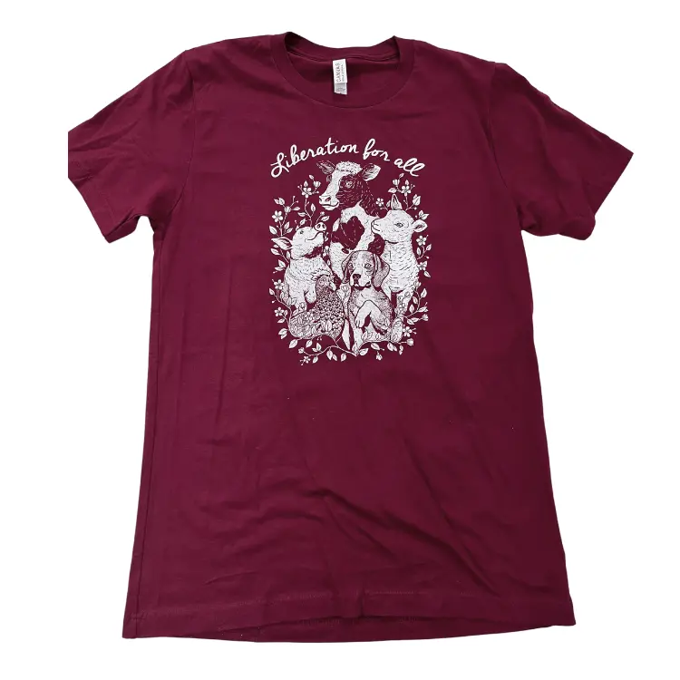 Vegan Veins 'Liberation For All' Maroon Unisex T-Shirt 1