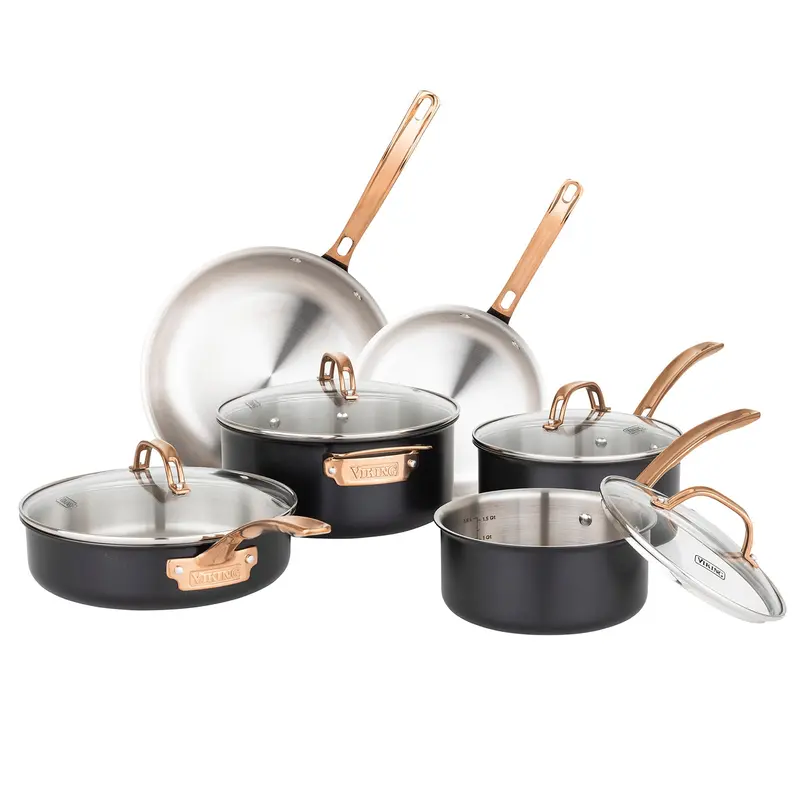 Viking 10-Piece 3-Ply Black & Copper Stainless Steel Cookware Ensemble 1