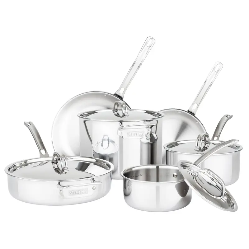 Viking 10-Piece 3-Ply Stainless Steel Cookware Set With Metal Lids 1