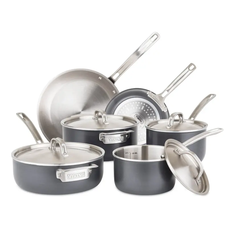Viking 10-Piece Hard-Anodized Cookware Set – 5-Ply Stainless With Matching Lids 1
