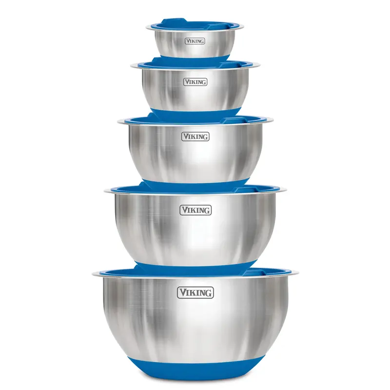 Viking 10-Piece Stainless Steel Mixing Bowl Set – Blue Accented Lids 1
