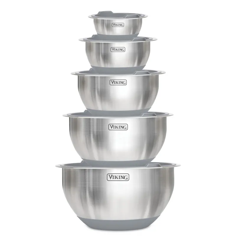 Viking 10-Piece Stainless Steel Mixing Bowls With Snap-On Lids – Gray 1