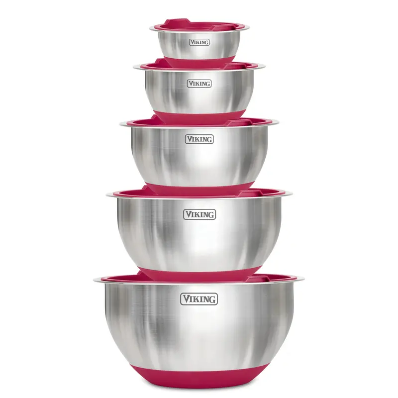 Viking 10-Piece Stainless Steel Mixing Bowls With Snap-On Lids – Red 1