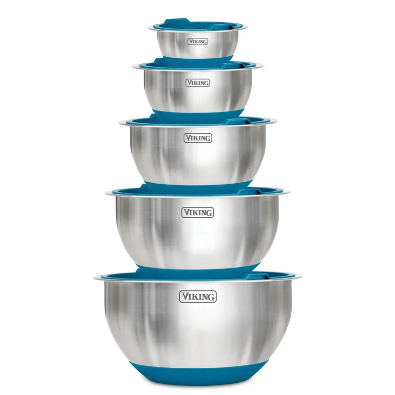 Viking 10-Piece Stainless Steel Mixing Bowls With Snap-On Lids – Teal 1