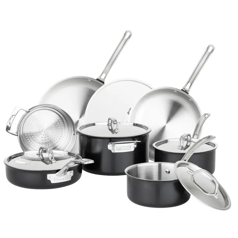 Viking 12-Piece 3-Ply Cookware Set – Matte Black Exterior With Metal Lids 1