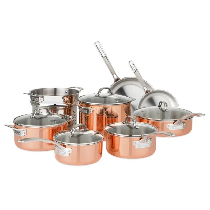 Viking 13-Piece 3-Ply Copper-Clad Cookware Set With Tempered Glass Lids 1