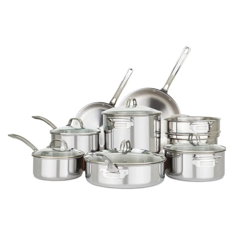 Viking 13-Piece Tri-Ply Stainless Steel Cookware Set With Tempered Glass Lids 1