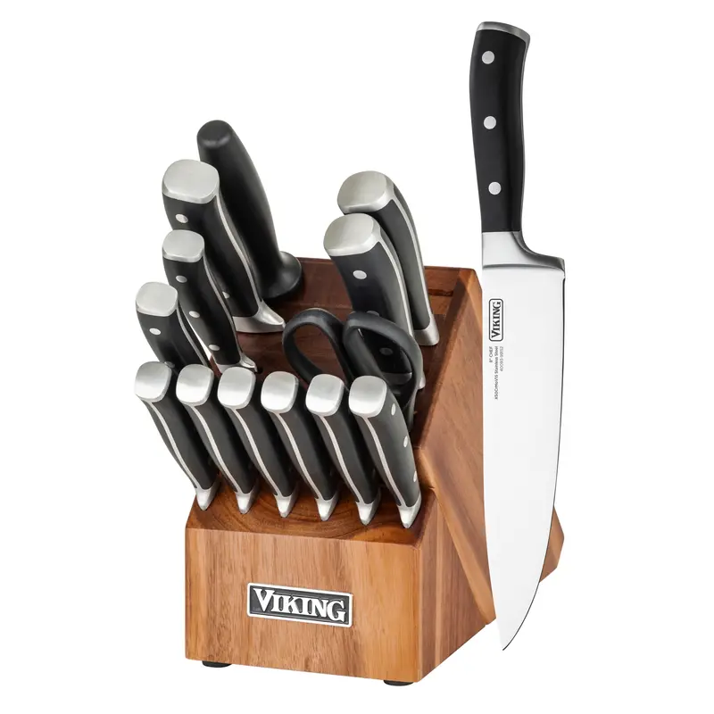 Viking 15-Piece Premium Stainless Steel Cutlery Set In Acacia Wood Block 1