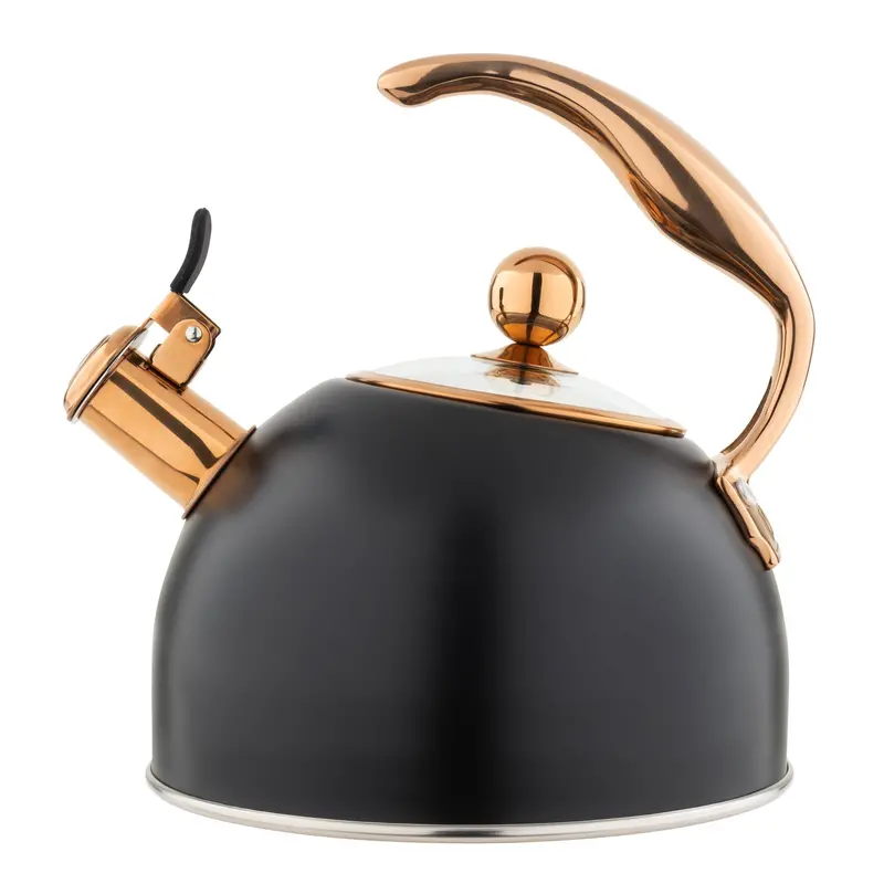 Viking 2.6-Quart Matte Black & Copper Whistling Kettle – 3-Ply Construction 1