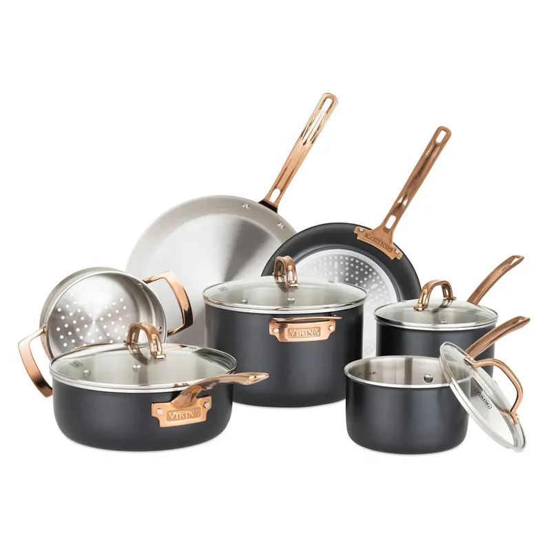 Viking 3-Ply 11-Piece Black & Copper Stainless Steel Cookware Set With Tempered Glass Lids 1