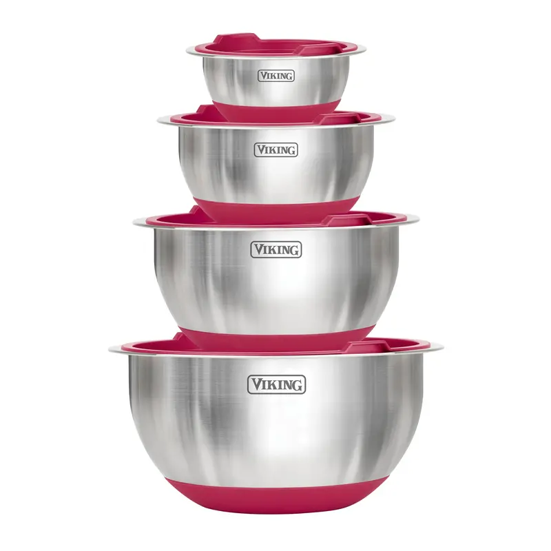 Viking 8-Piece Stainless Steel Mixing Bowls With Airtight Lids – Red 1
