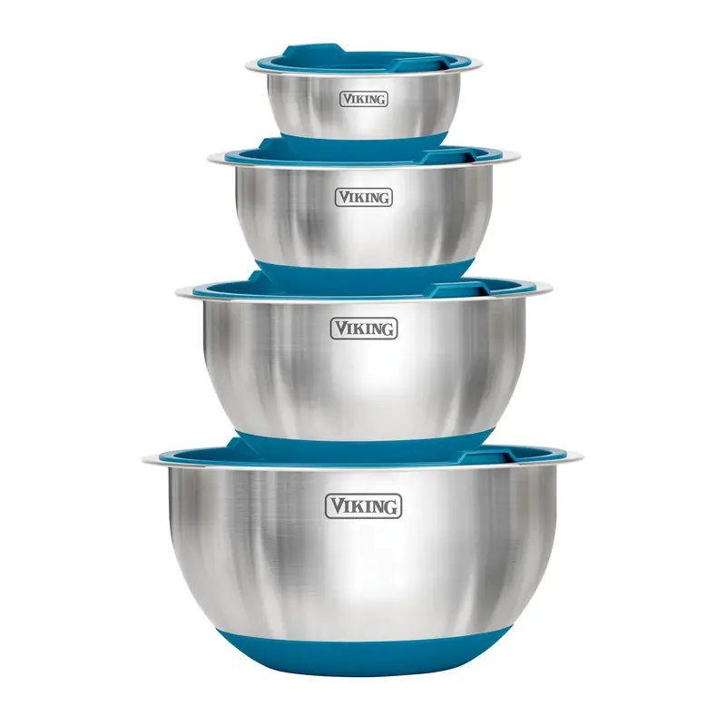Viking 8-Piece Stainless Steel Mixing Bowls With Airtight Lids – Teal 1