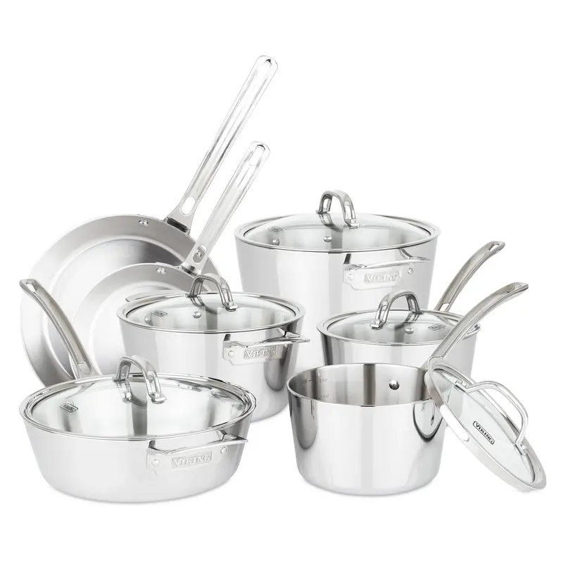 Viking Contemporary 3-Ply Stainless Steel 12-Piece Cookware Set With Tempered Glass Lids 1