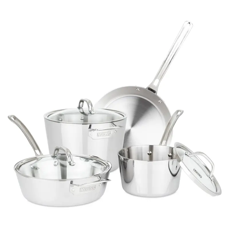 Viking Contemporary 3-Ply Stainless Steel 7-Piece Cookware Set With Tempered Glass Lids 1