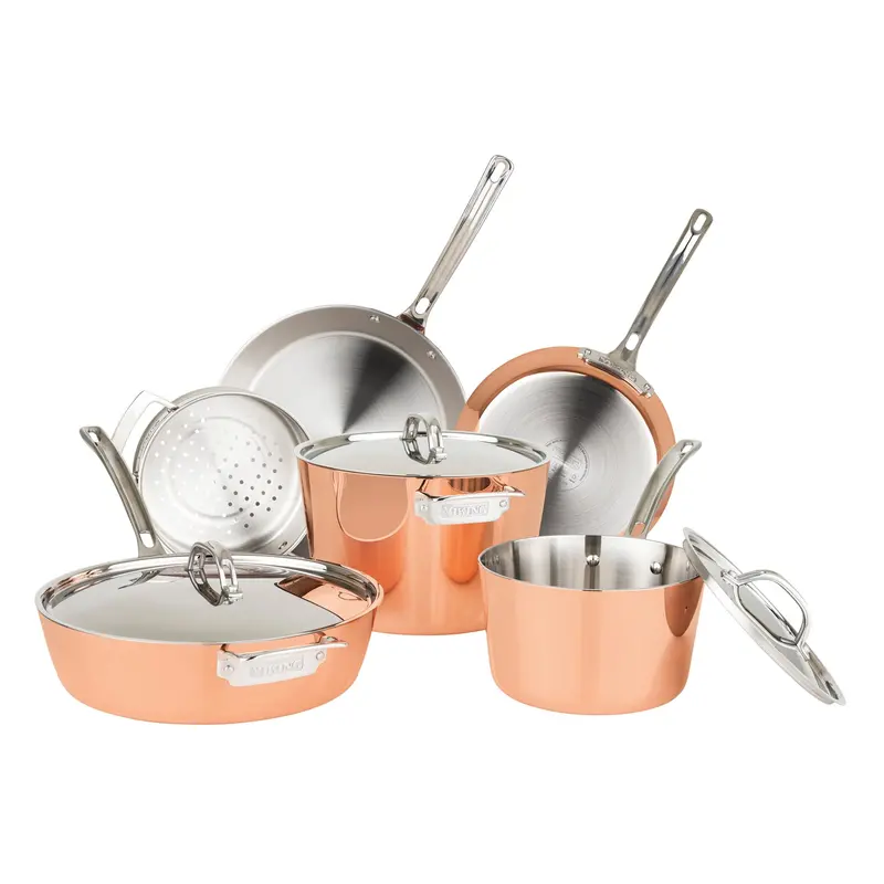 Viking Contemporary Copper-Clad Cookware Set – 9-Piece 4-Ply With Metal Lids 1