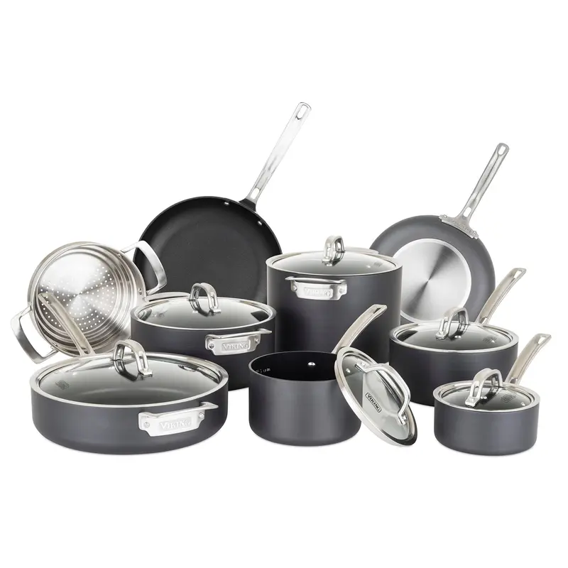 Viking Hard-Anodized 15-Piece Nonstick Cookware Set – Tempered Glass Lids 1
