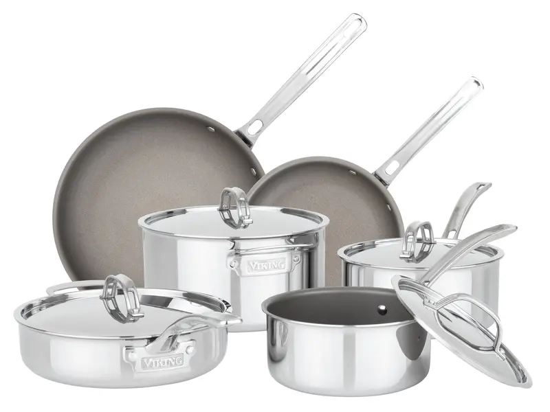 Viking Pureglide Pro 3-Ply 10-Piece Cookware Set With Metal Lids 1