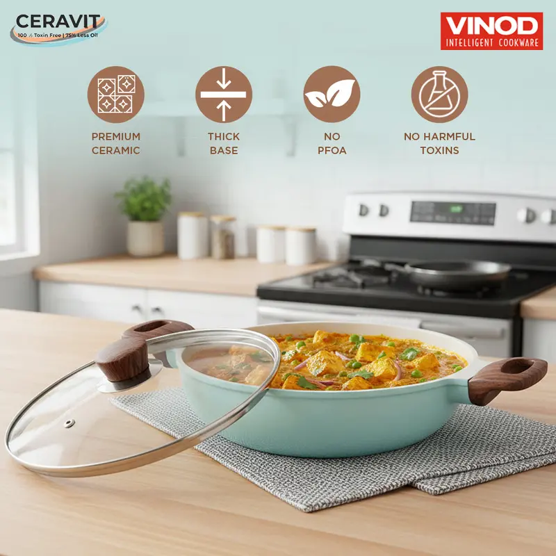 Vinod Ceravit Deep Kadai In Ceragreen – 26 Cm Heavy-Bottom Design 1