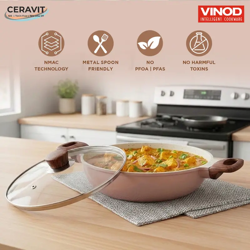 Vinod Ceravit Deep Kadai In Desert Rose – Oven-Safe & Induction-Ready 1