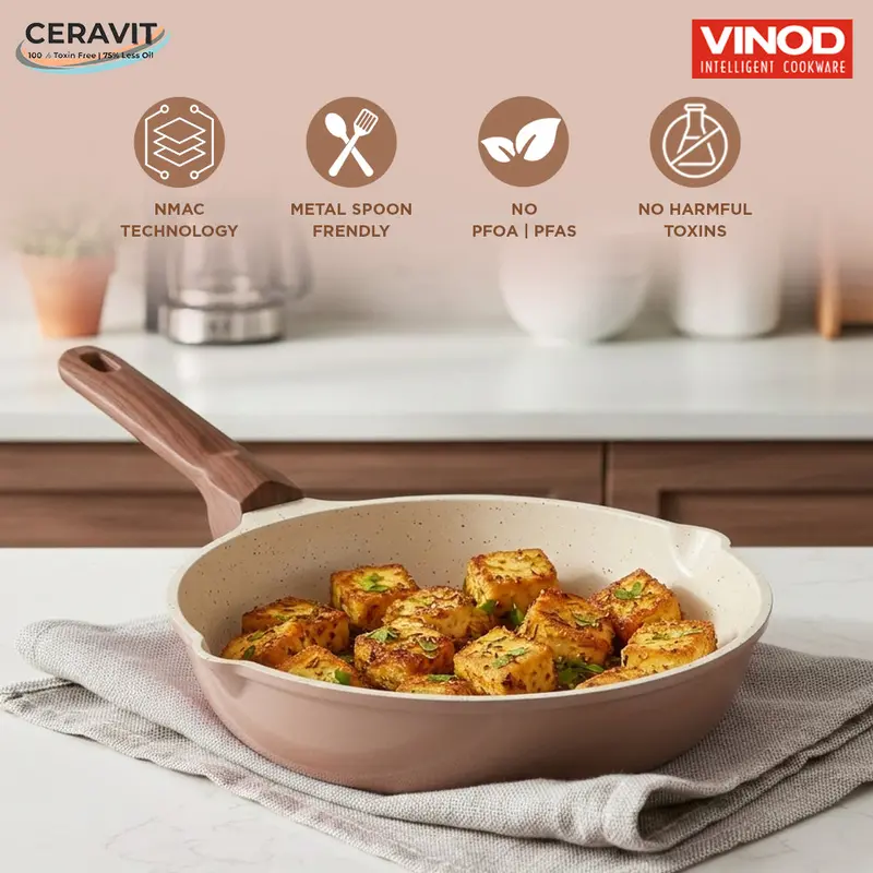 Vinod Ceravit Desert Rose Frypan – Stylish & Scratch-Resistant 1