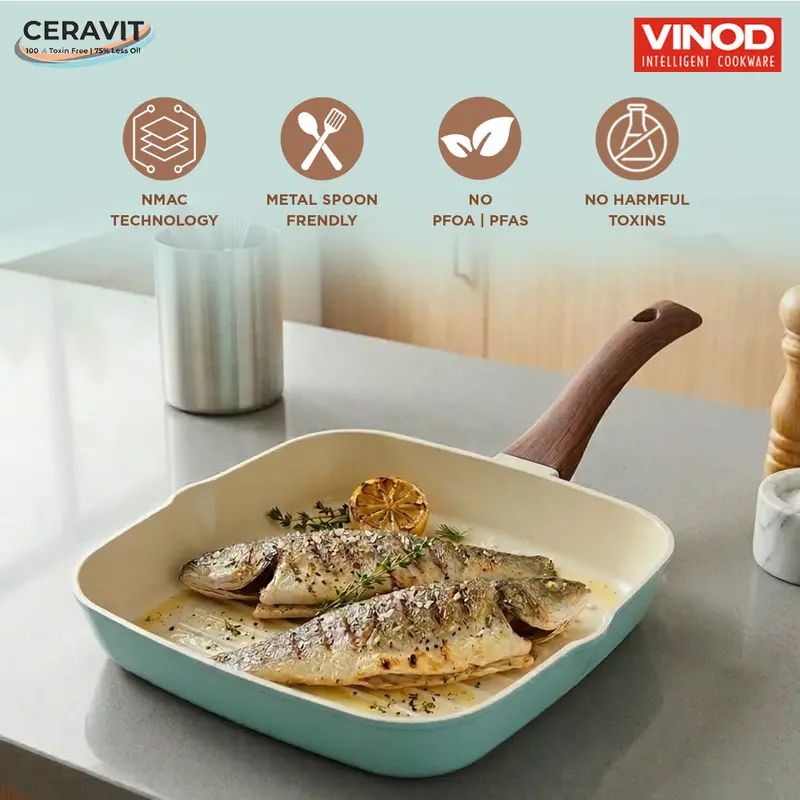 Vinod Ceravit Square Grill Pan – 24 Cm Non-Stick Surface 2
