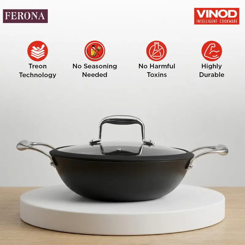 Vinod Ferona Cast Iron Kadai With Lid 1