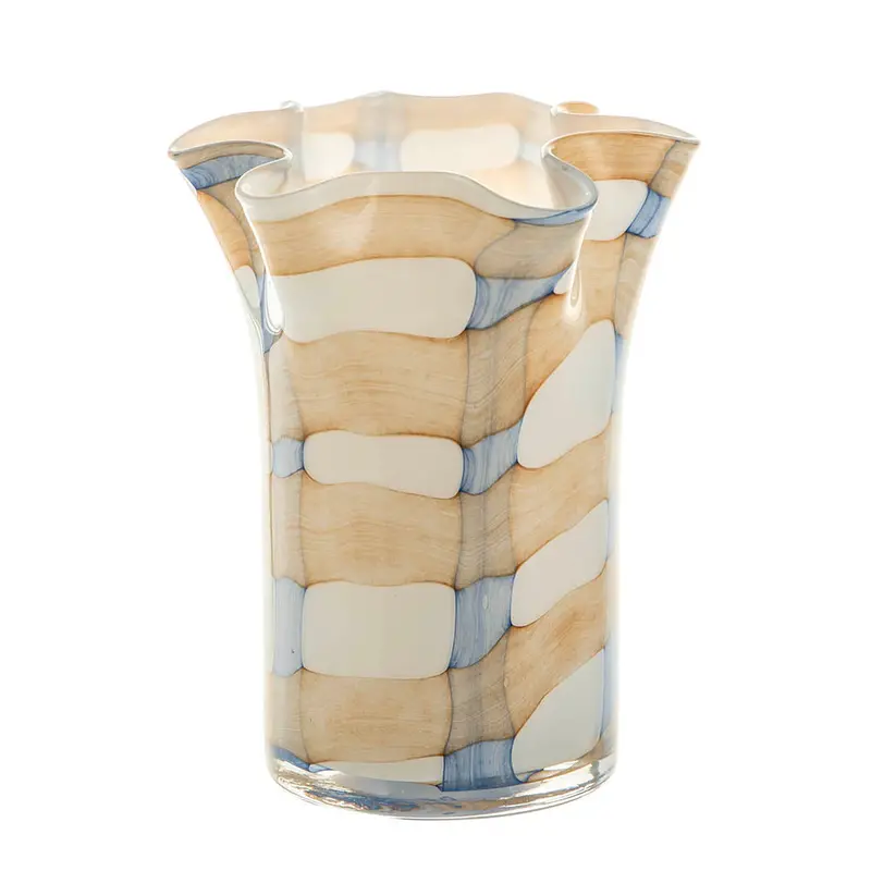 White-And-Blue Flared Glass Vase – Contemporary Gradient Style 1