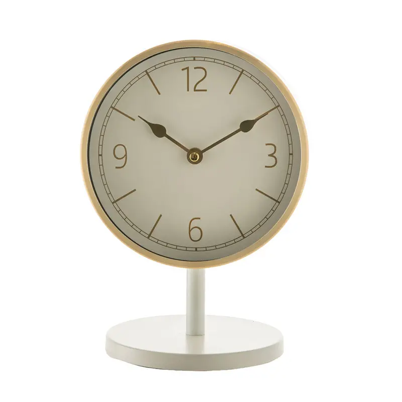 White Ceramic Table Clock With Brushed Gold Accents 1