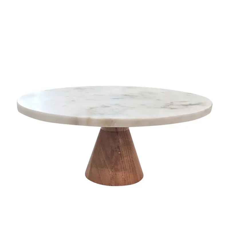 White Marble Cake Stand With Mango Wood Pedestal – 31X8Cm 1