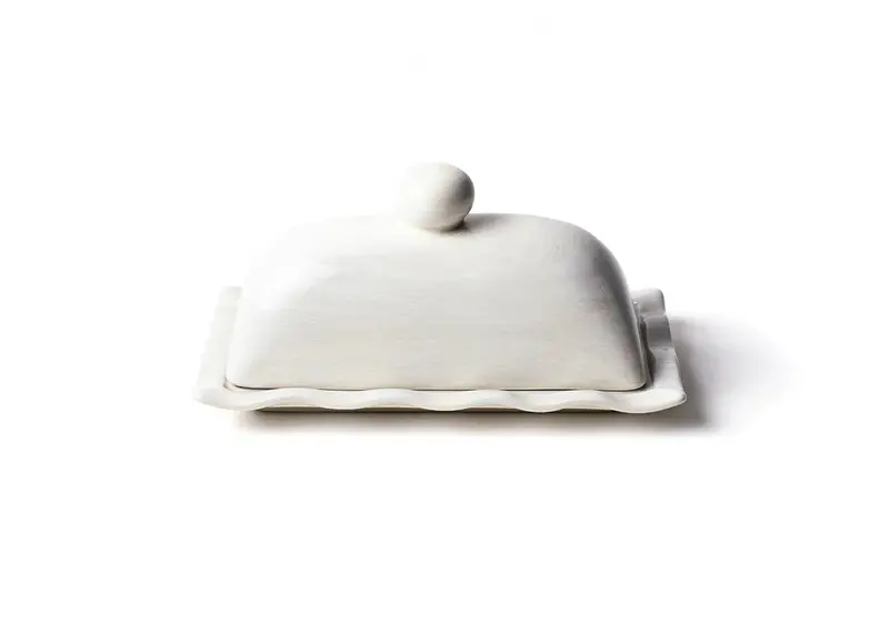 White Ruffled Domed Butter Dish With Elegant Embellishment 1