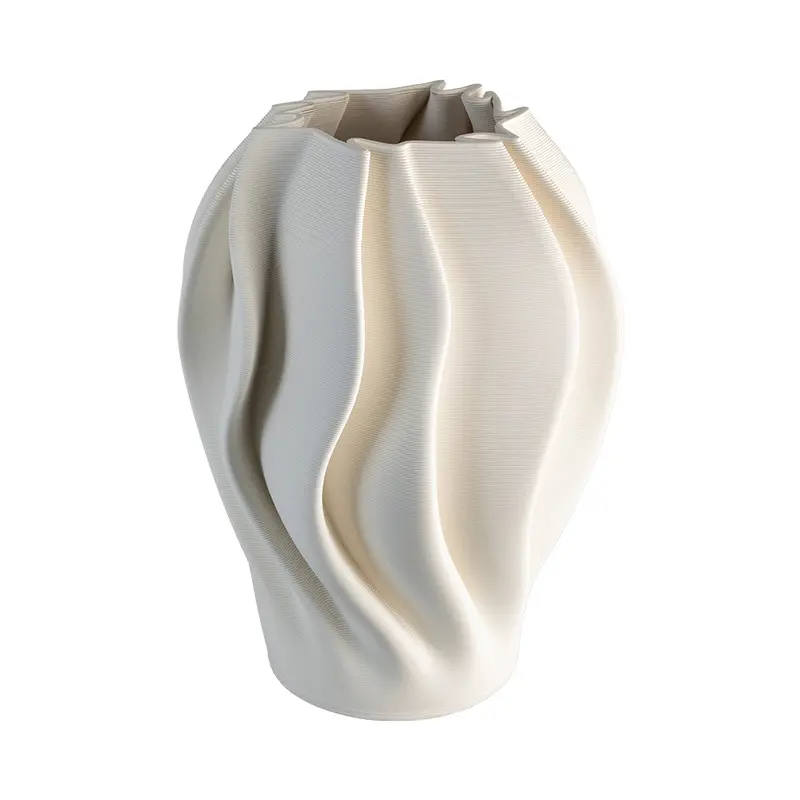 White Squat Swell 3D-Printed Ceramic Vase – 27X24Cm Low Profile 1