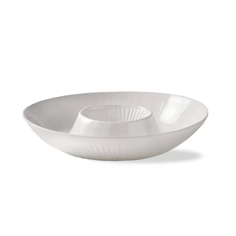 White Stoneware Chip And Dip Serving Tray With Vista Design 1