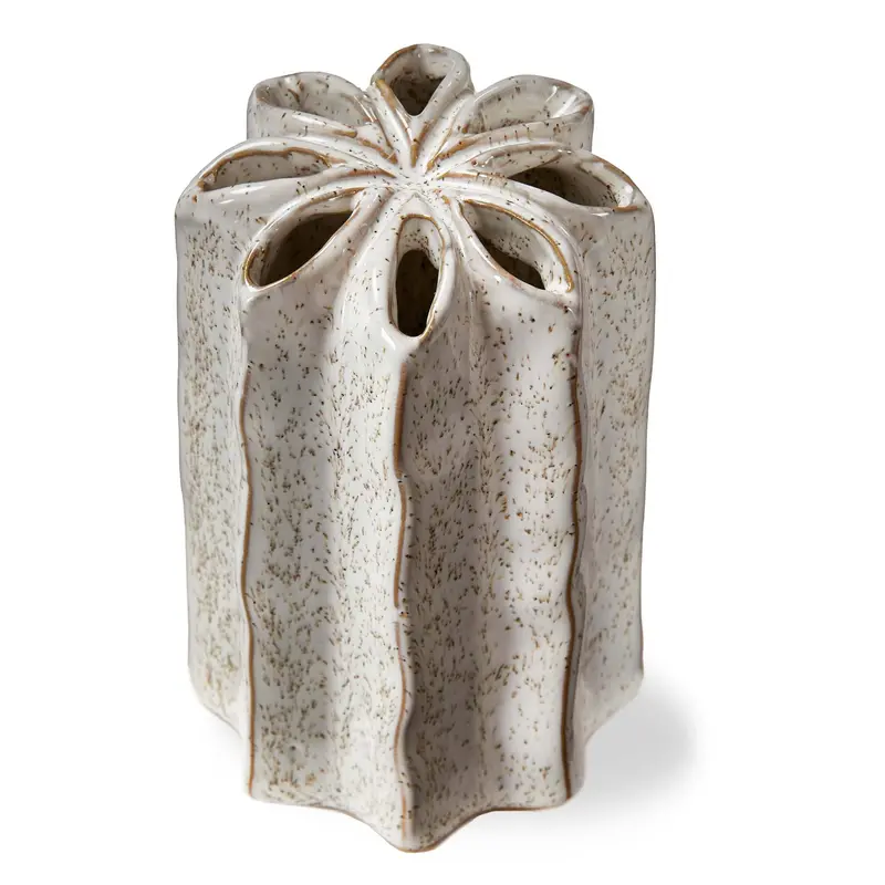 White Stoneware Vase With Flower Frog Functionality 1