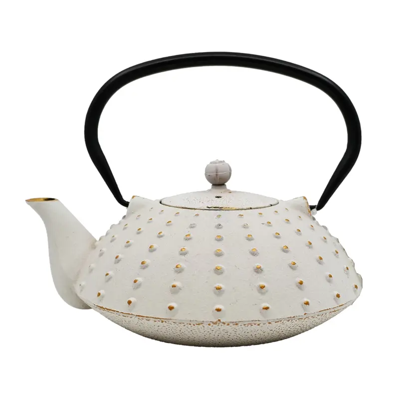 White Tokusa-Print Cast Iron Tea Pot – 40-Ounce Capacity, Artisan Finish 1