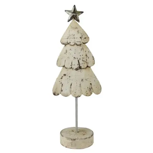 White Wooden Christmas Tree With Metallic Star Topper 1