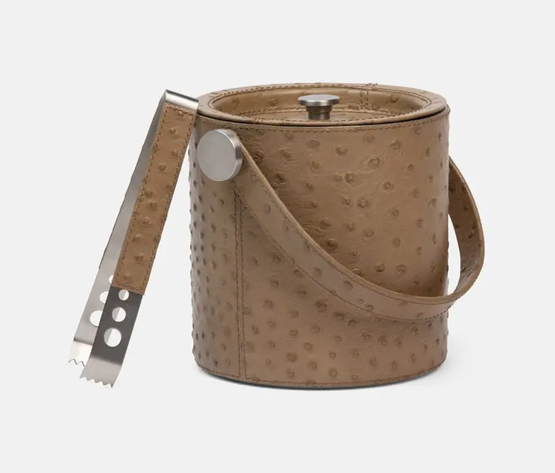 Whitney Oat Brown Marble-Look Ice Bucket With Tongs 1