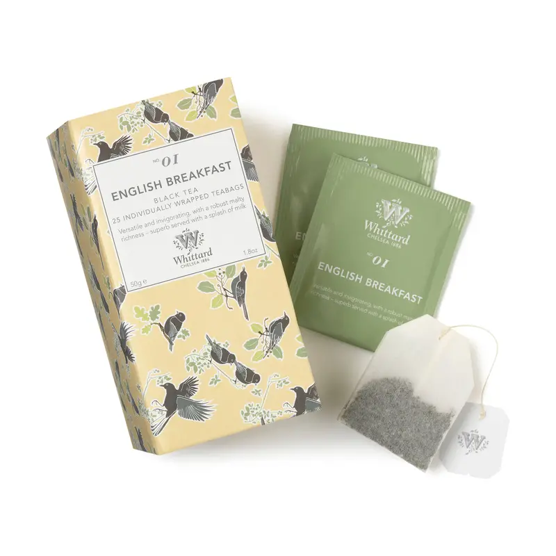 Whittard English Breakfast Black Tea – 25 Single-Serve Wrapped Bags 1