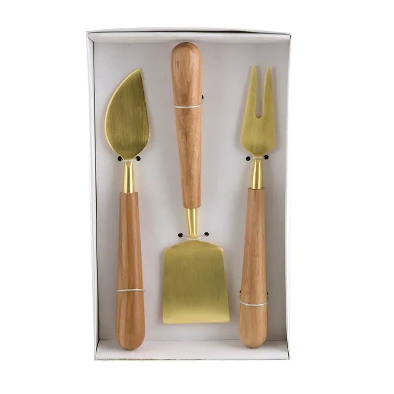 Wood And Brass Cheese Knife Set – Artisanal 3-Piece Gourmet Cutting Set 1
