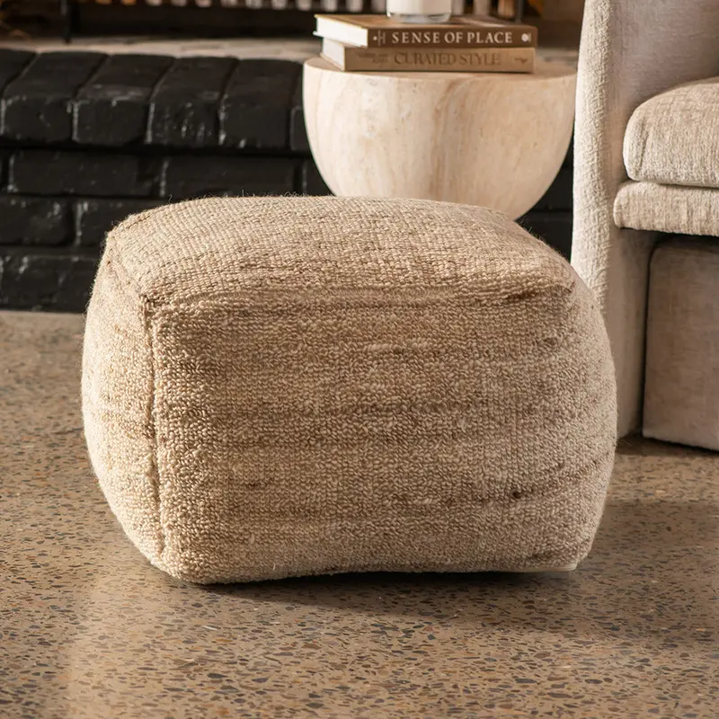 Wool Pouff In Gombe Fabric – 50X35Cm Lounge Accent 1