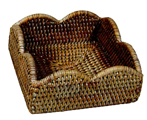 Woven Rattan Scallop-Edge Napkin Holder For Dining Tables 1