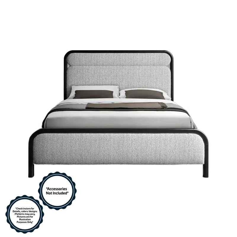 Xinhe Akara Queen Bed – Sleek Black Upholstered Frame, 1980 X 1530 Mm (#Xh8509) 1