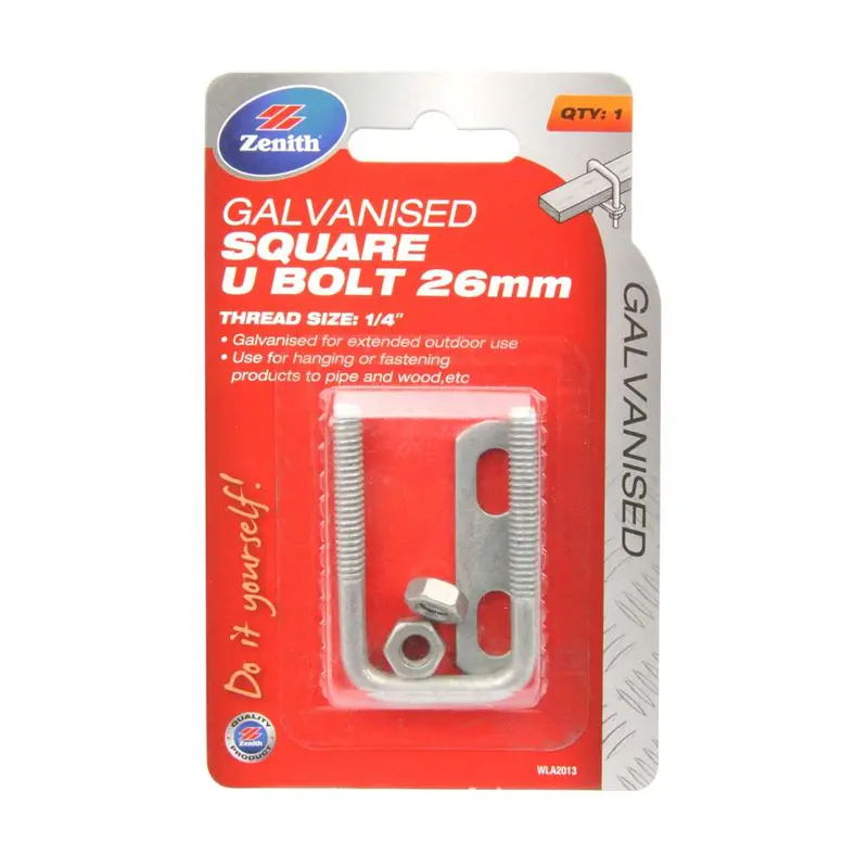 Zenith Square U-Bolt, 25Mm Diameter, Galvanized Steel 1