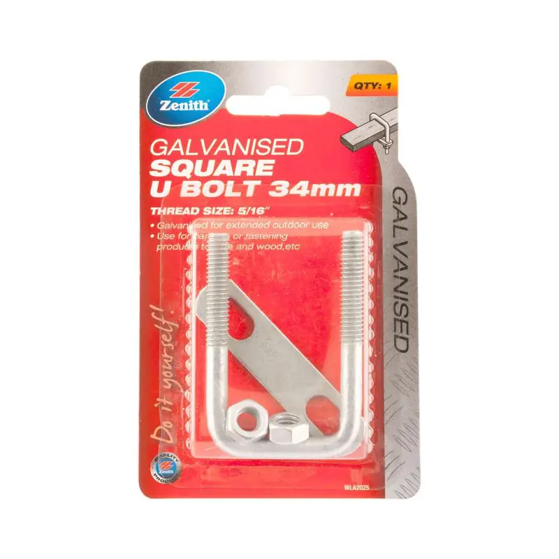 Zenith Square U-Bolt, 32Mm Diameter, Galvanized Steel 1