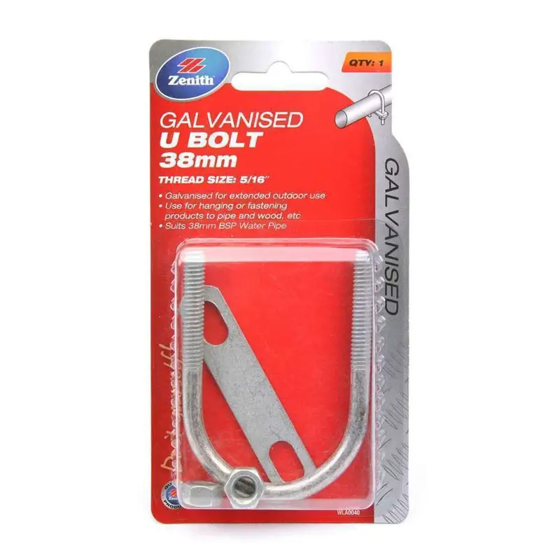 Zenith Standard U-Bolt, 38Mm Diameter, Galvanized Steel 1