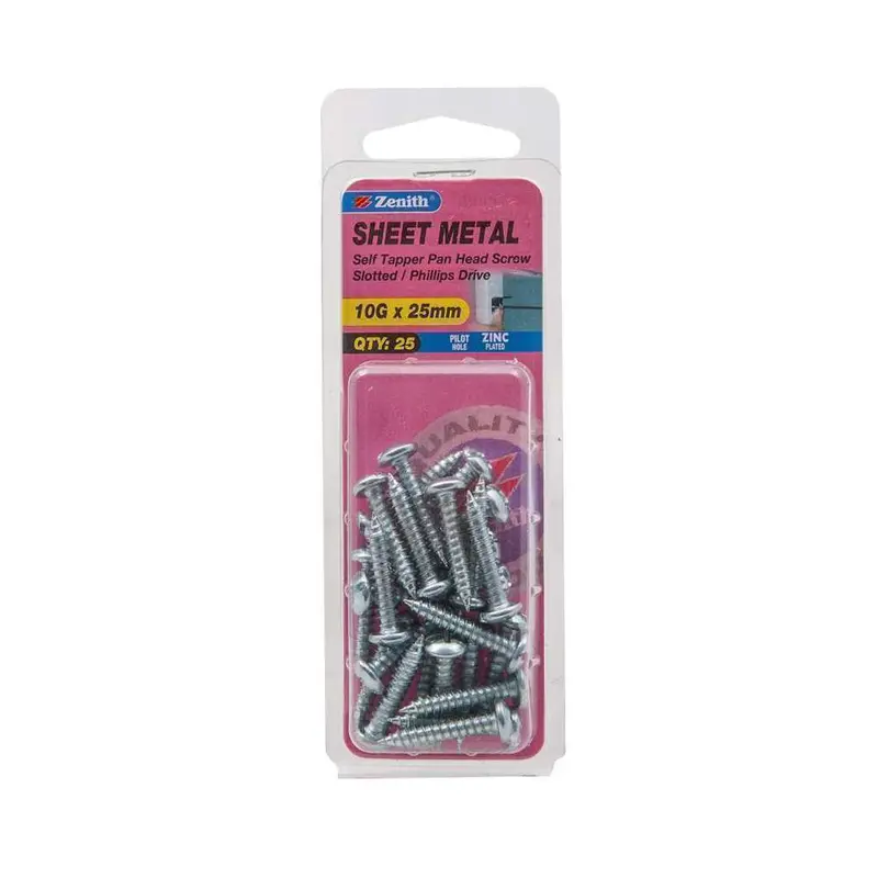 Zenith Zinc-Plated Pan Head Self-Tapping Screw – 10G X 25Mm (25-Pack) 1