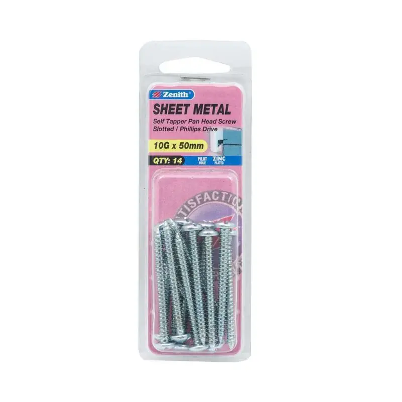 Zenith Zinc-Plated Pan Head Self-Tapping Screw – 10G X 50Mm (14-Pack) 1